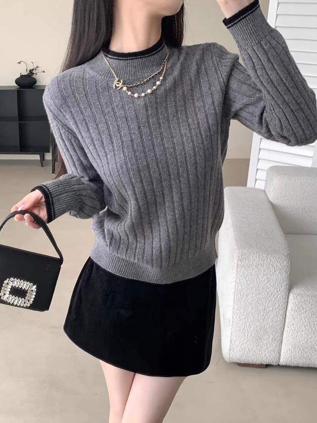 gray rib knit pullover.1169