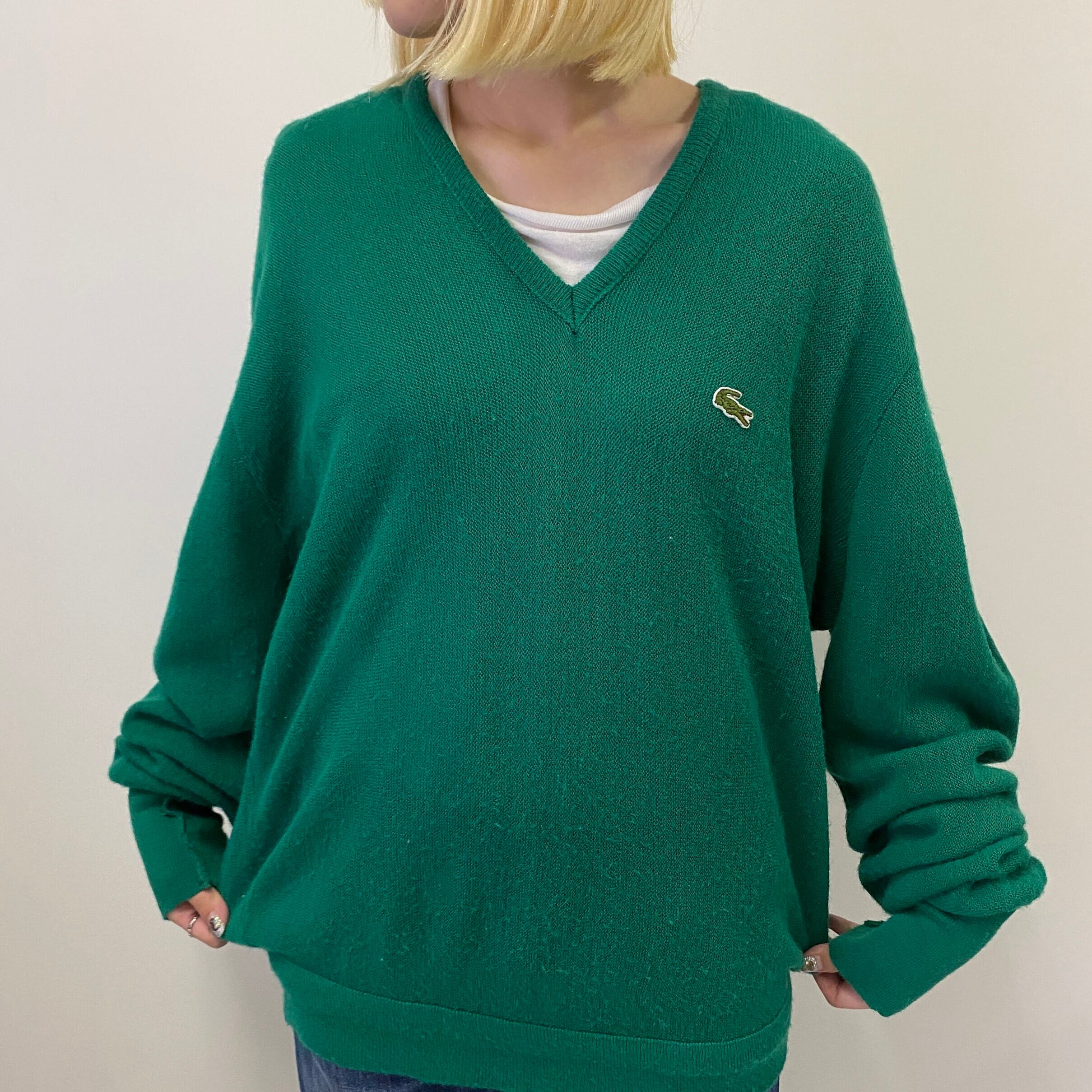 80年代 ラコステ LACOSTE IZOD Vネック ニットセーター メンズL ヴィンテージ /eaa368237