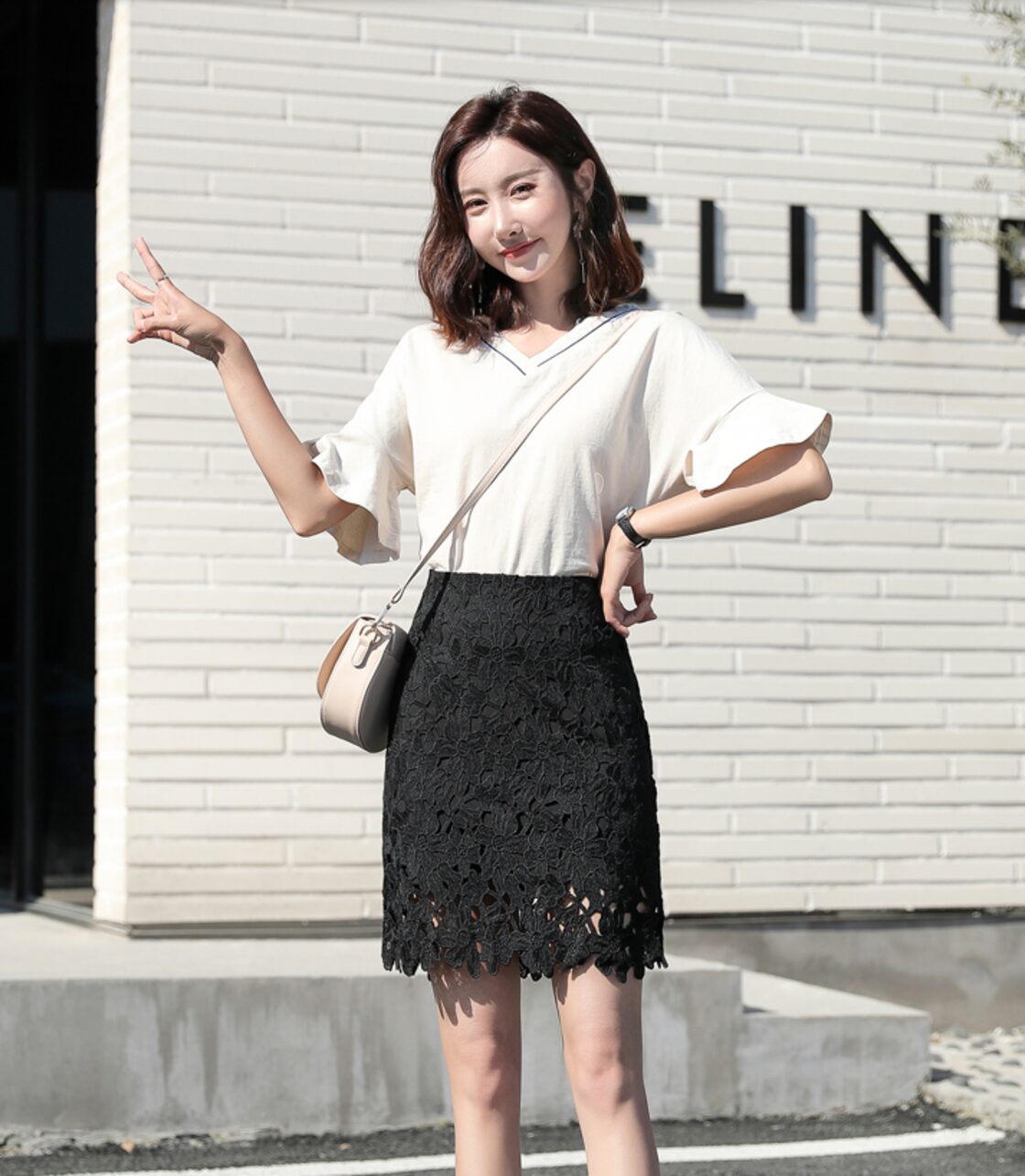 小さいサイズ 全2色 タイトスカート ミニ丈 レース オフィス