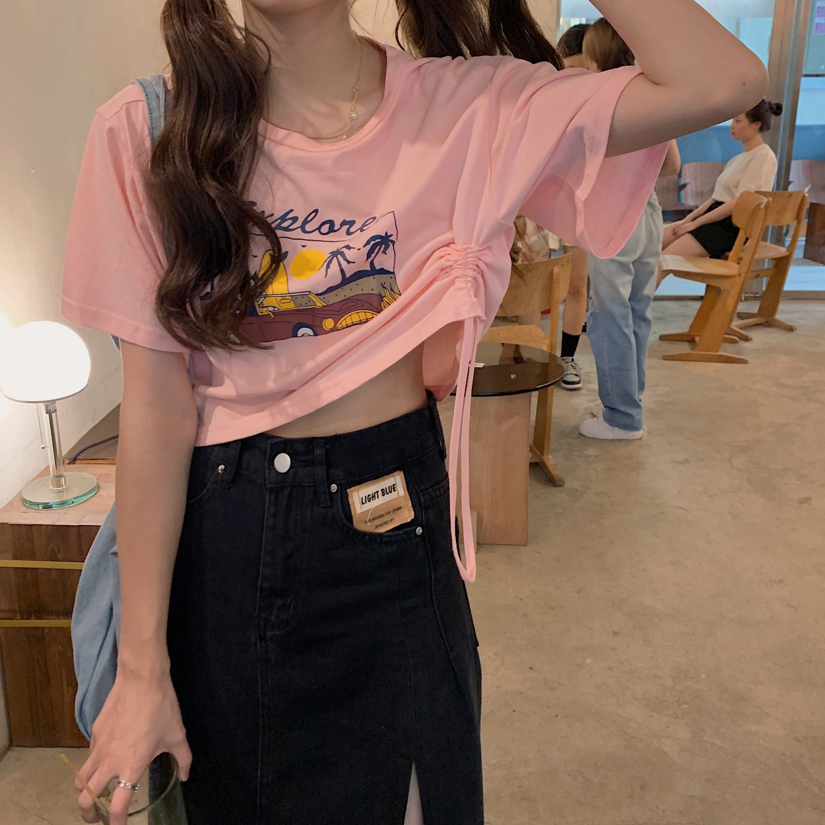 ショートTシャツ サマールーズ薄手プリントトップス 夏物 モンロー12162517202