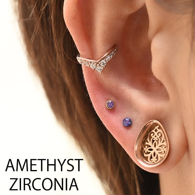 金属アレルギー対応 18G 16G 全4色 アメジスト 3mm ジェムズボール