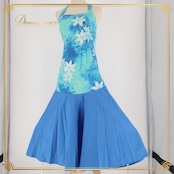 フラダンス 衣装 ワンピース ドレス マーメイドライン エムエムジェイ ブルー系 MermaidLine MMJ 日本製 ホルターネック ワントーン かわいい 華やか 鮮やか 明るい 青 ハワイアン アロハ ハワイアンプリント フラ ダンス レッスン 練習