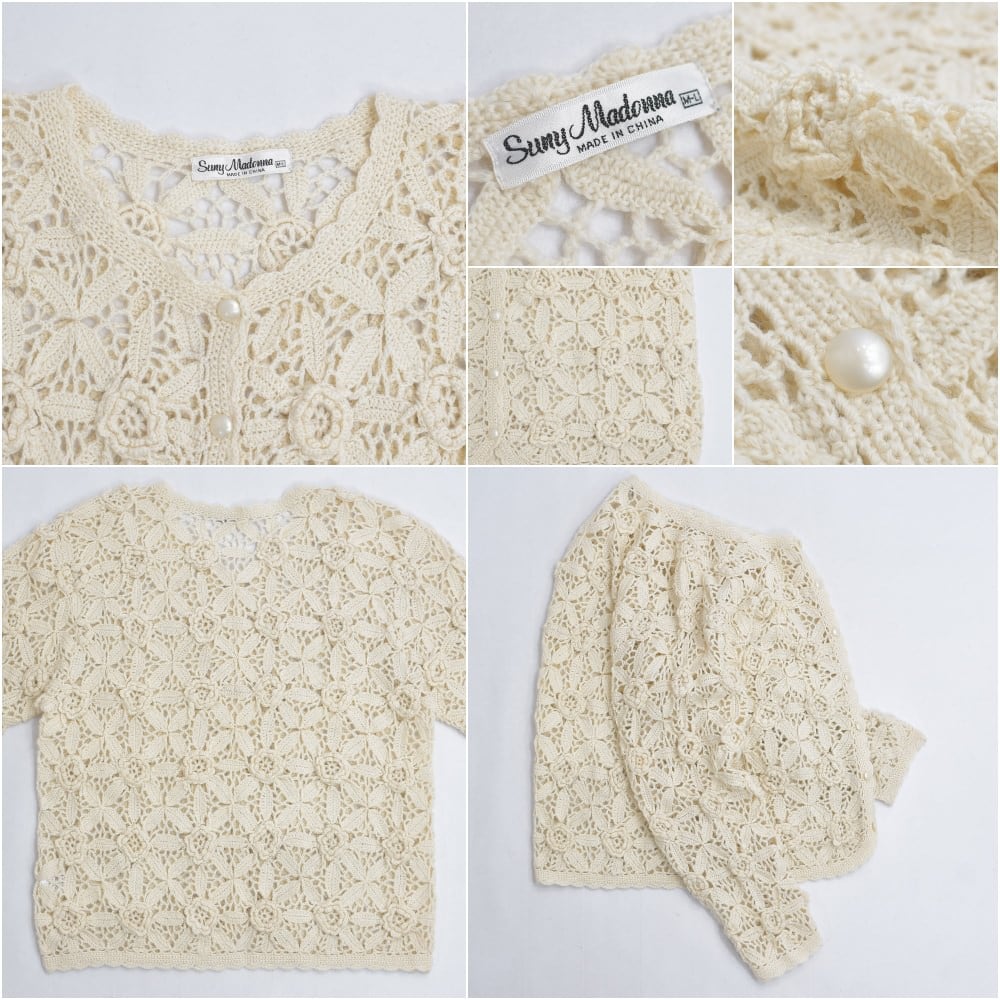 90s vintage 3Dフラワーモチーフ クロシェニット レディース XS 90s vintage 3Dフラワーモチーフ クロシェニット レディース XS