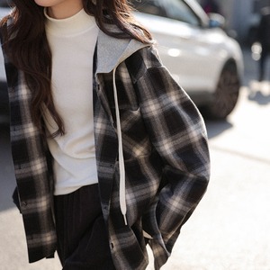 hooded check shirt　J00362