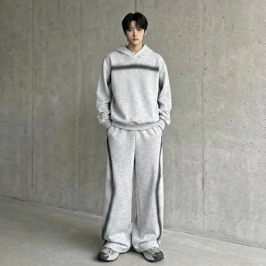 手描き風ダーティーライン フード付きスウェット セットアップ 2カラー D11057