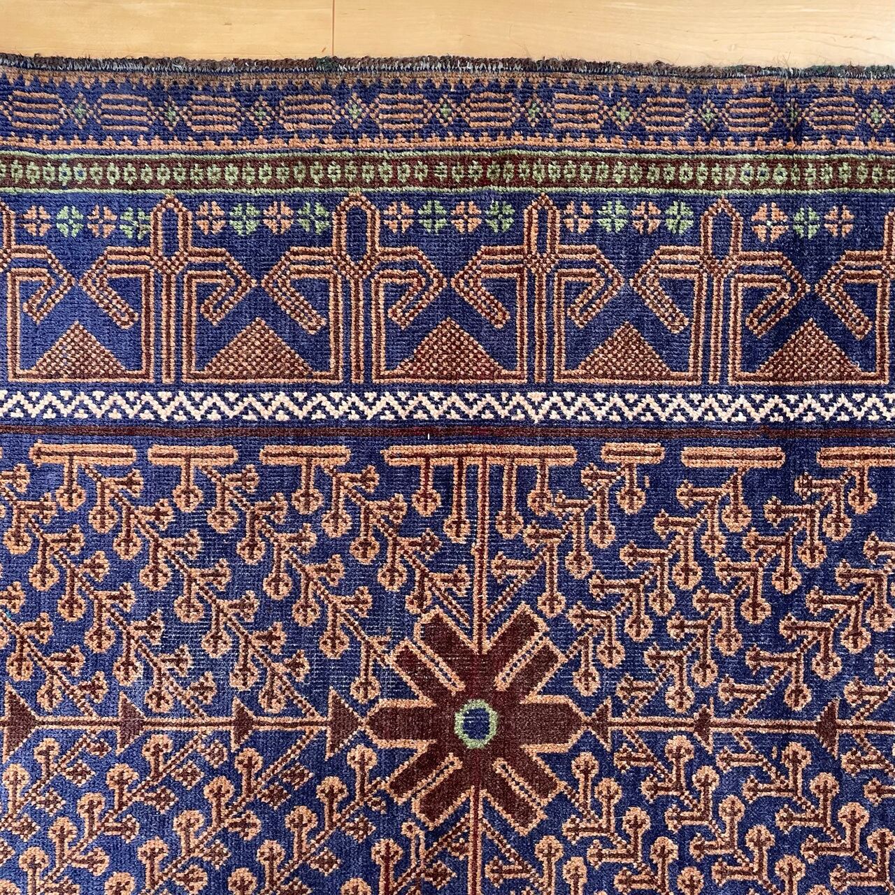 indigo blue 142×192 ヴィンテージ トルコラグ ボタニカル柄 