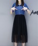 大きいサイズ レディース 　異素材切替ワンピース　デニム　シースルー　春夏　五分袖　半袖