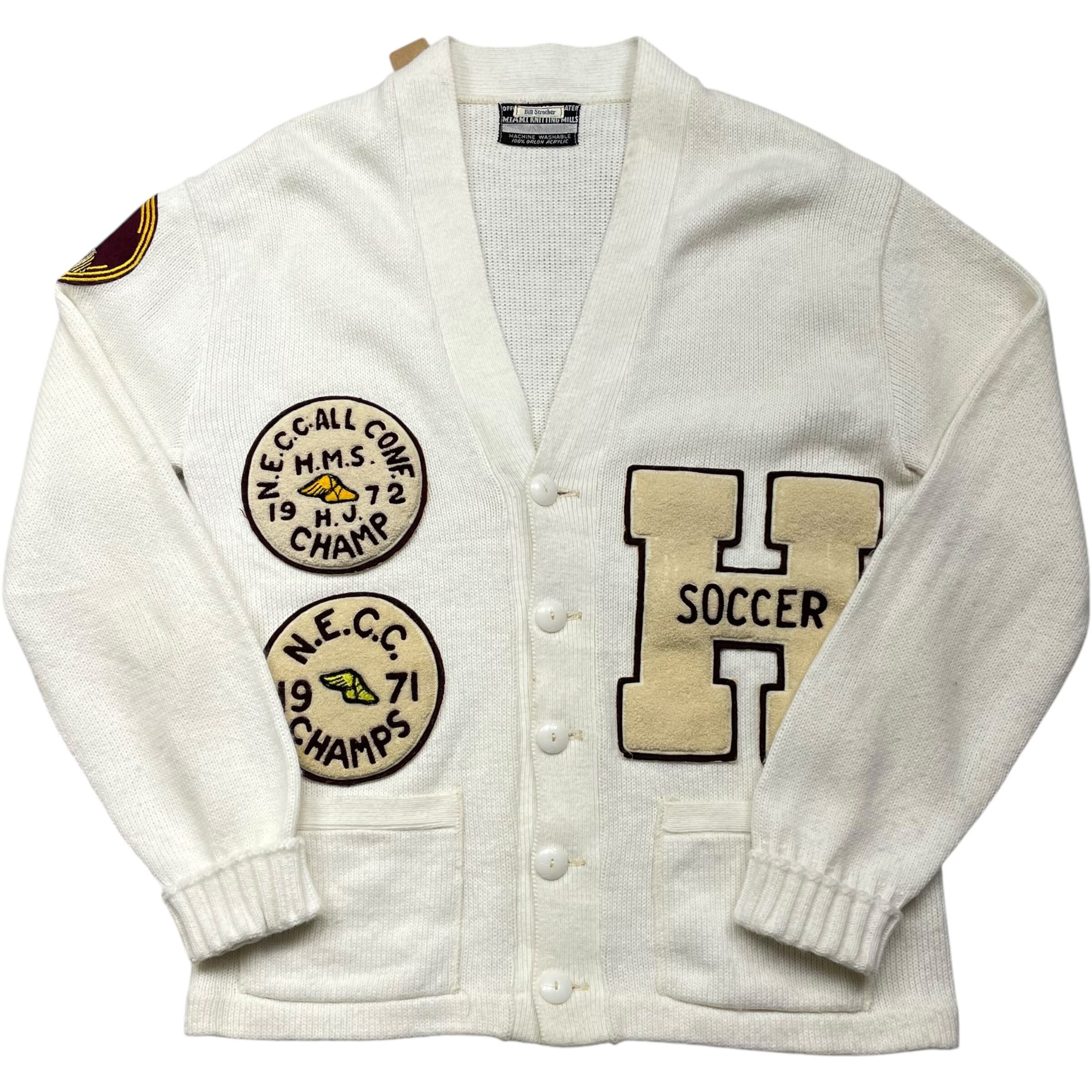 《L》MIAMI KNITTING MILLS レタードニット カーディガン ホワイト 70年代 vintage no.5080