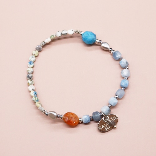 【Deep Sea Party】アクアマリン×K2アズライト×サンストーン×アパタイト ブレスレット