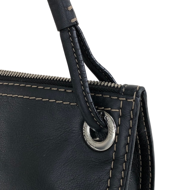 LOEWE ロエベ ショルダーバッグ ブラック アナグラム ステッチ レザー vintage ヴィンテージ オールド ugpzsh