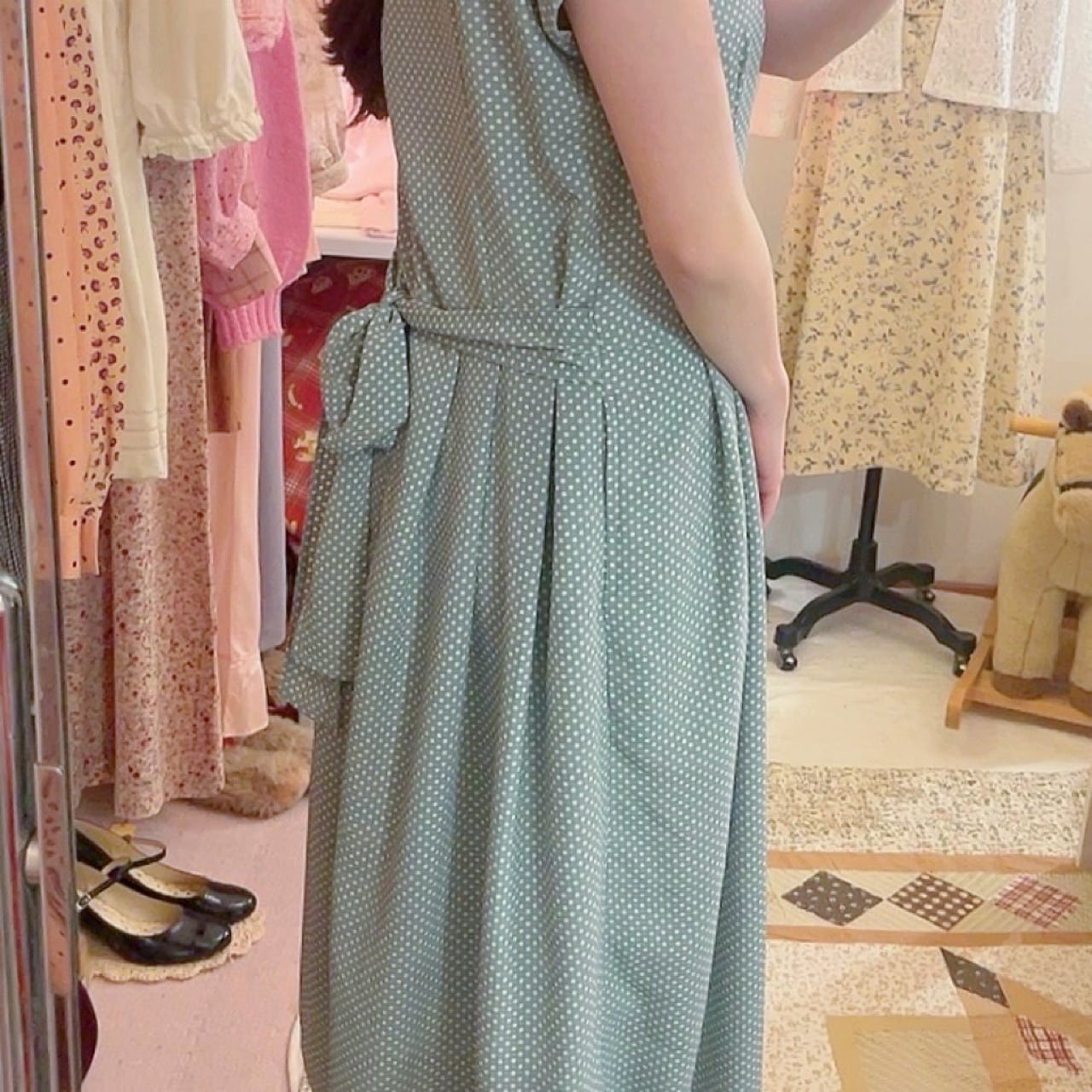 lace collar light green dot one-piece