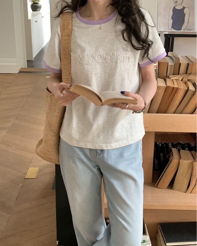 <2カラー>トップス Tシャツ カットソー 半袖 配色 バイカラー ロゴ カジュアル 大人可愛い レディース