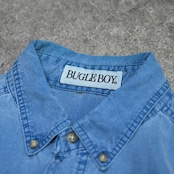 fade blue double pocket plain weave cotton shirt