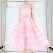 社交ダンス 衣装 スタンダード ドレス ワンピース パーティドレス Leirena レイリーナ ピンク系 レース ラインストーン ビジュー レース エレガント フォーマル 薔薇コサージュ 豪華 美麗 大人向け おしゃれ パーティー用 レディース ふんわり お洒落 パーティーママ ステージ衣装 トレンド