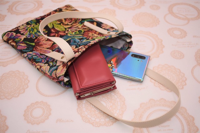 [JERI MARL] ゴブラン織り トートバッグ ミニ (ハナレッド) 工房 手作り 日本製 エコパッケージ MX-0038-310