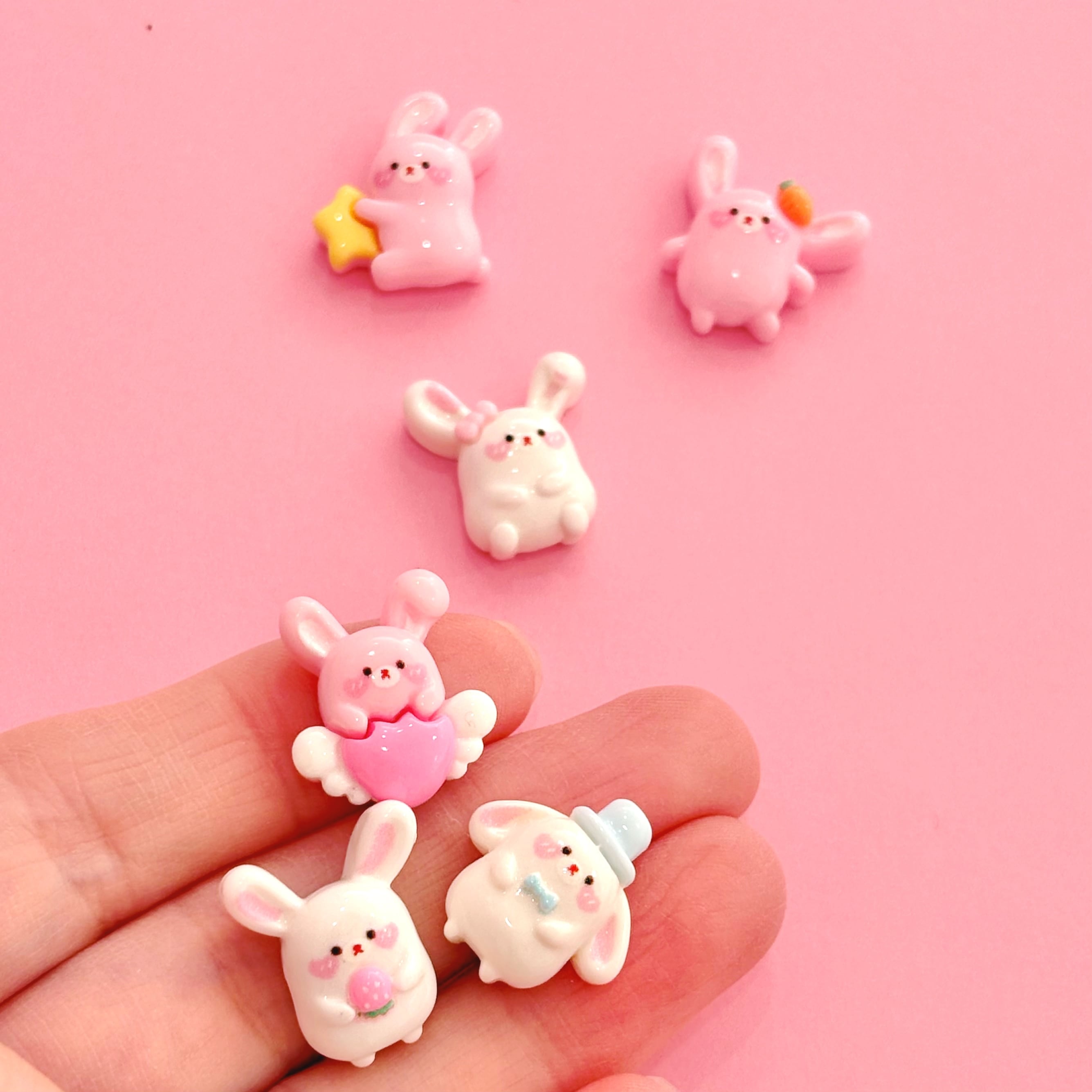 ミニ ファンシー うさぎ ミックス 6個 デコパーツ ☆ ハンドメイド
