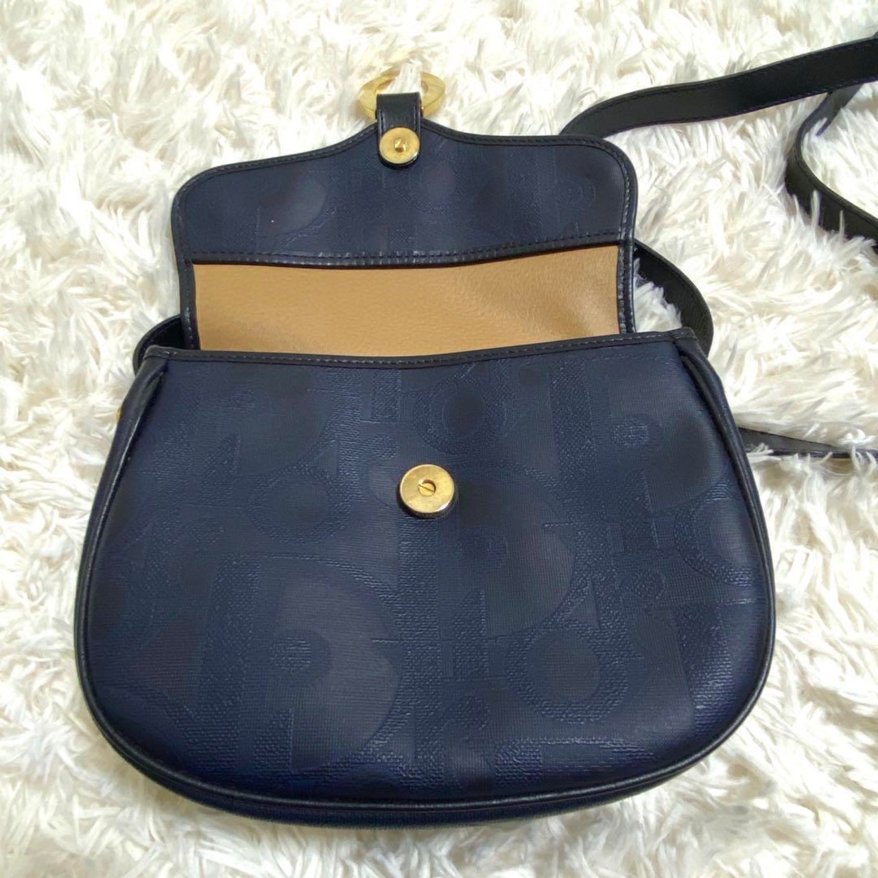 美品 クリスチャンディオール ショルダーバッグ ゴールドロゴ 黒 