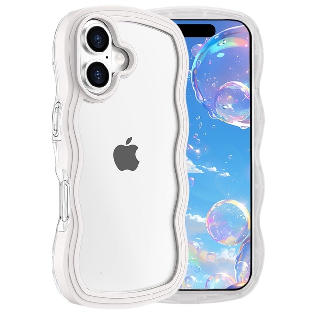 Cninyck 対応 iPhone 17 用 ケース 可愛い クリア おしゃれ 波状フレーム 耐黄変 対応 あいふおん17ケース かわいい 白
