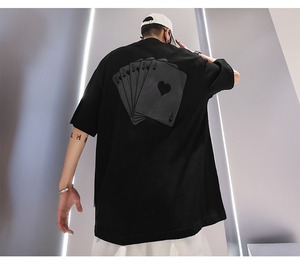 【トップス】ポーカーサイコロ麻雀泡プリント半袖Tシャツ 2206081944J