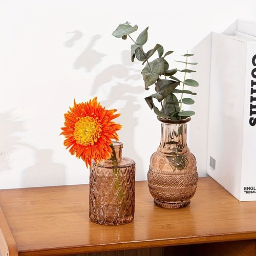 花瓶個10個セット ブラウン 茶色の花瓶 ヴィンテージクリアガラスの花瓶 ホームテーブルの装飾 センターピース用 小さな花瓶 素朴なウェディングデコレーション マルチサイズ