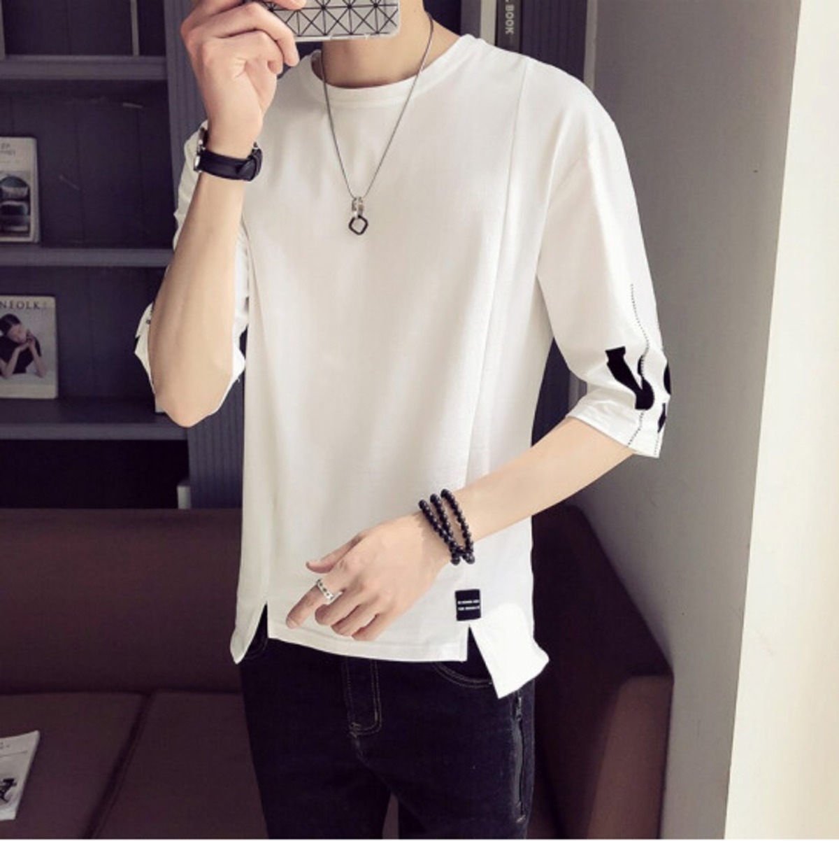 ロングライト夏の潮牌男装半袖tシャツ男だぶだぶ髪师まどか 半袖