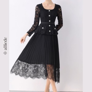 レーススリーブプリーツワンピース　A3387