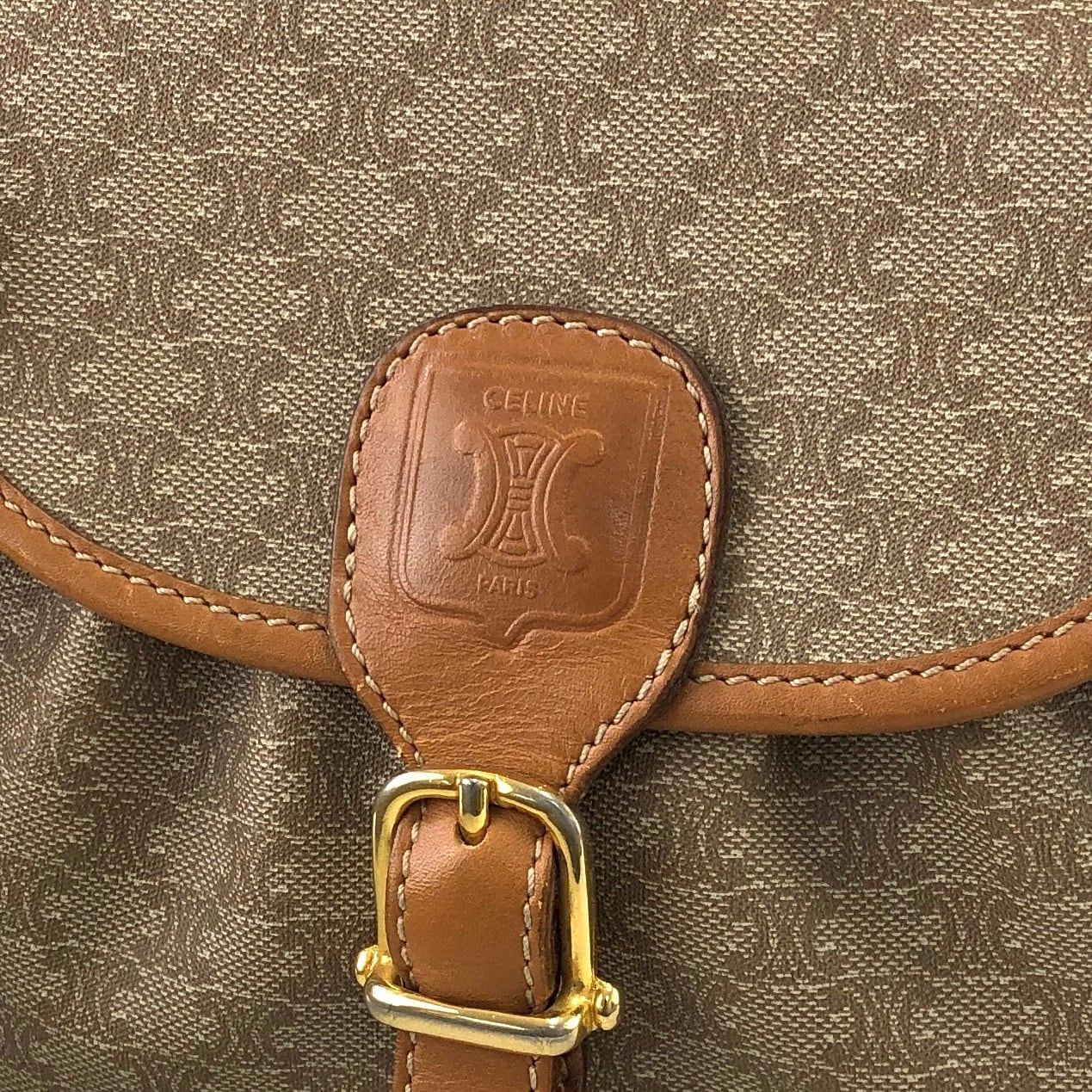 CELINE セリーヌ マカダム ブラゾン型押し レザー フロントベルト