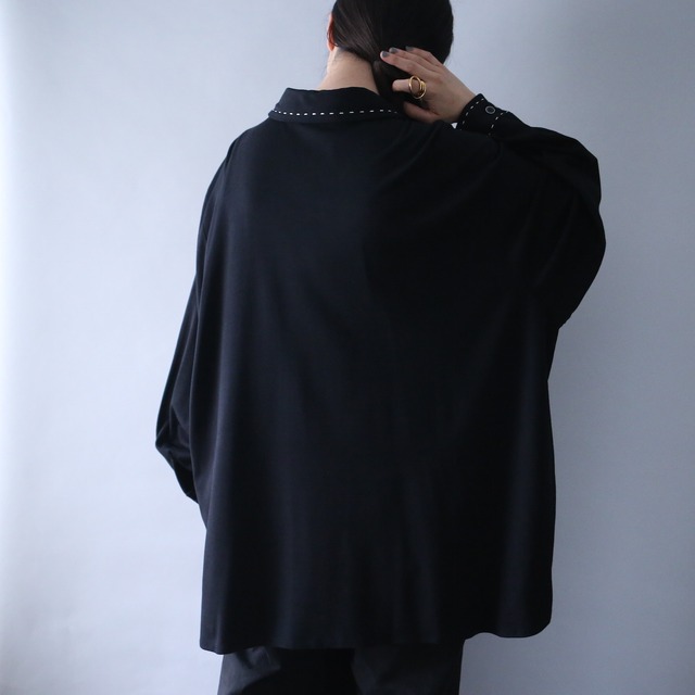 "刺繍×花" switching panel and stitch work design over silhouette shirt jacket