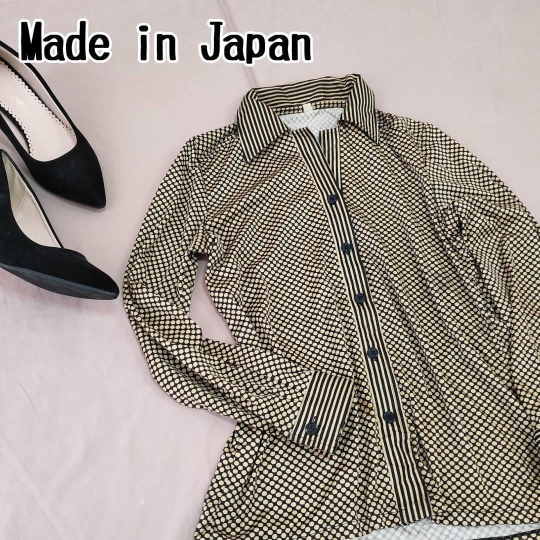 昭和レトロなピンドット柄がシックでお洒落な 日本製レトロシャツ柄シャツ長袖ポリシャツ モダン 13