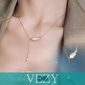 ネックレス 天使の羽根モチーフ 結婚式 貝殻ネックレス きらきら アクセサリー ラインストーン オシャレ 輝く チェーン 女子会 華やか 上品 可愛い 華奢 アクセサリー アクセ VEZY ベジー ItemNo.【15350706】