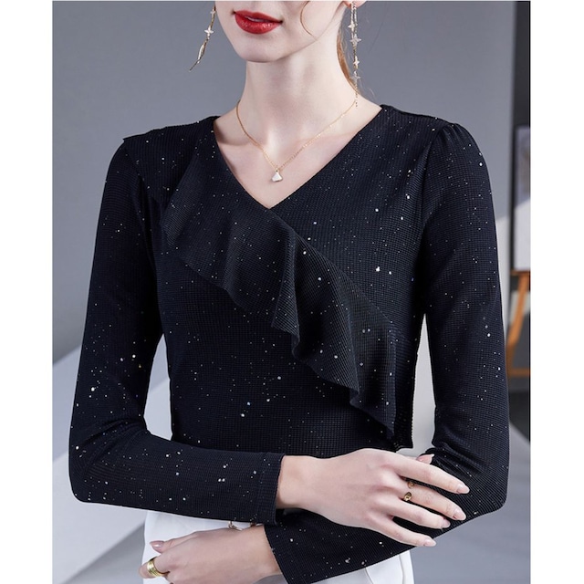 アシンメトリー フレアデザイン トップス 2col D00187