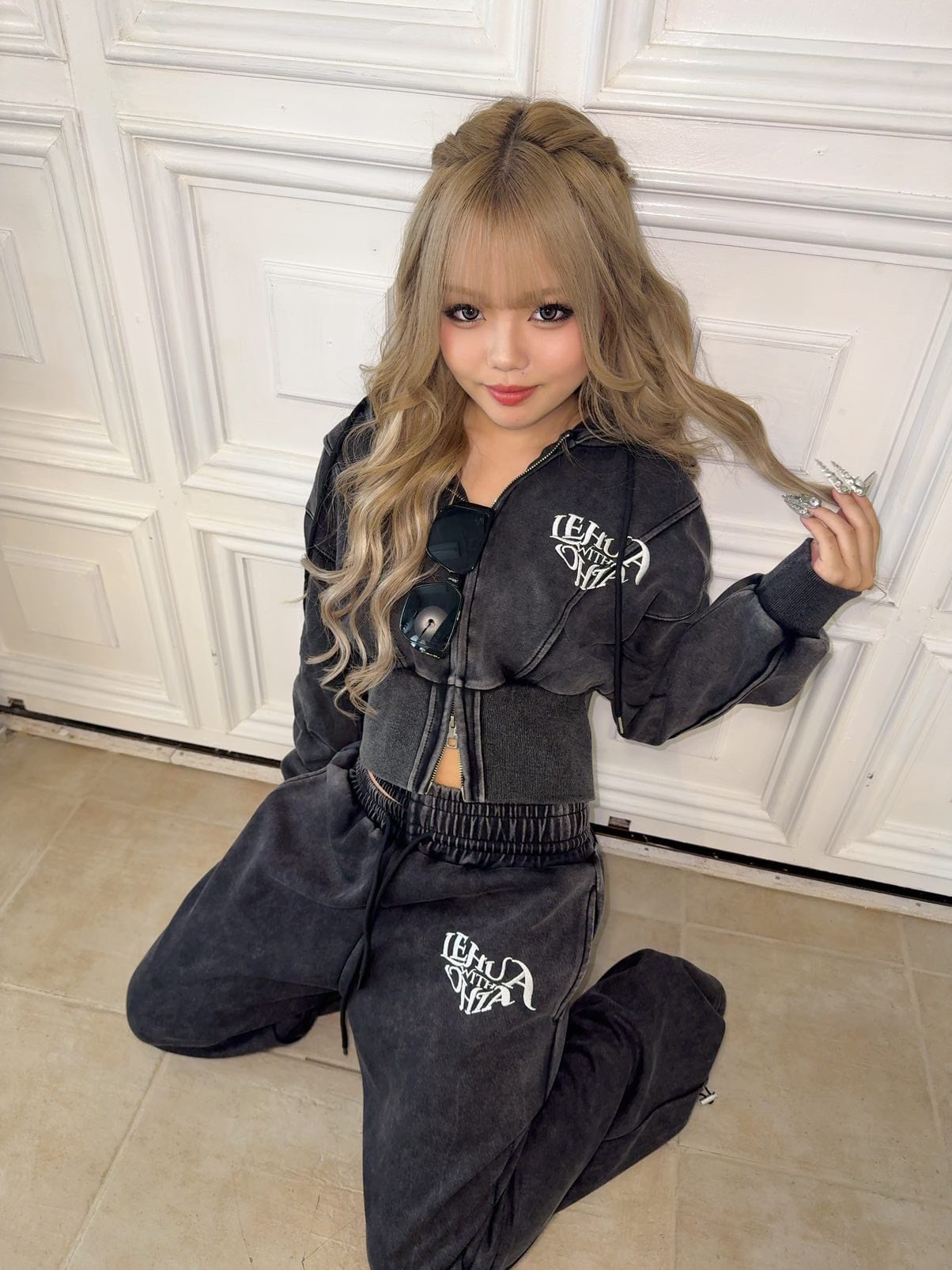 LEHUAOHIA -eternal love- HEART LOGO WASHED CROPPED SET UP