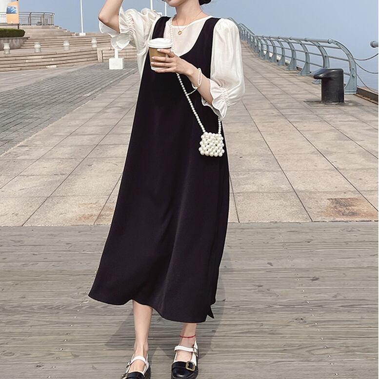 ワンピース風セットアップ セパレートトップス スカート シャツ 膝丈