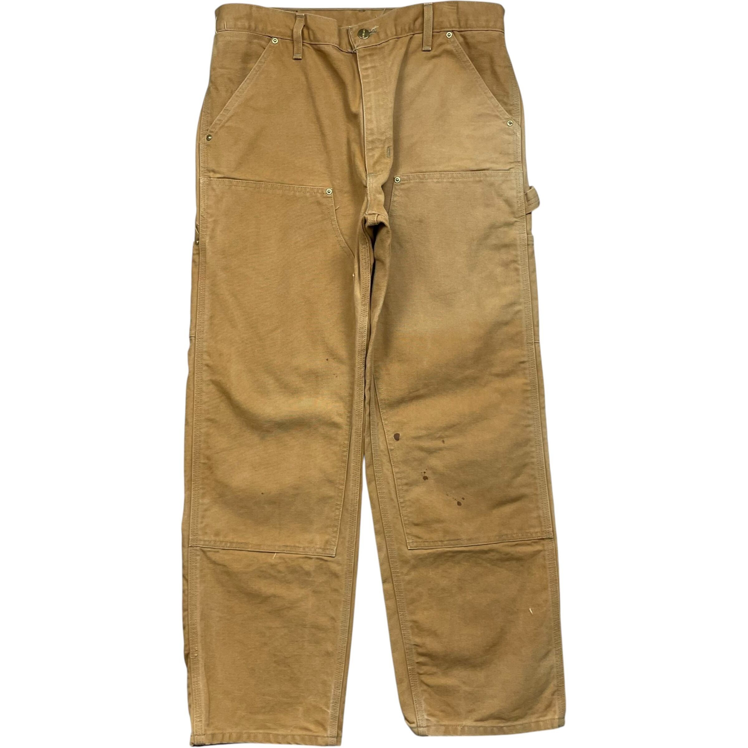 《実寸W35L30》Carhartt カーハート ダブルニー ワークパンツ ペインターパンツ フェード ペイント ベージュ USA製 星タグ 90年代 vintage no.10351