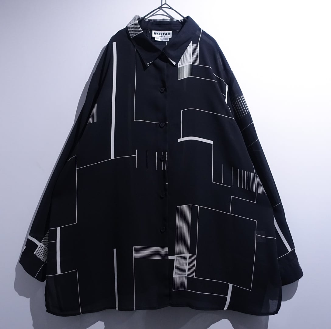 Monotone Geometric Design See-Through Shirt