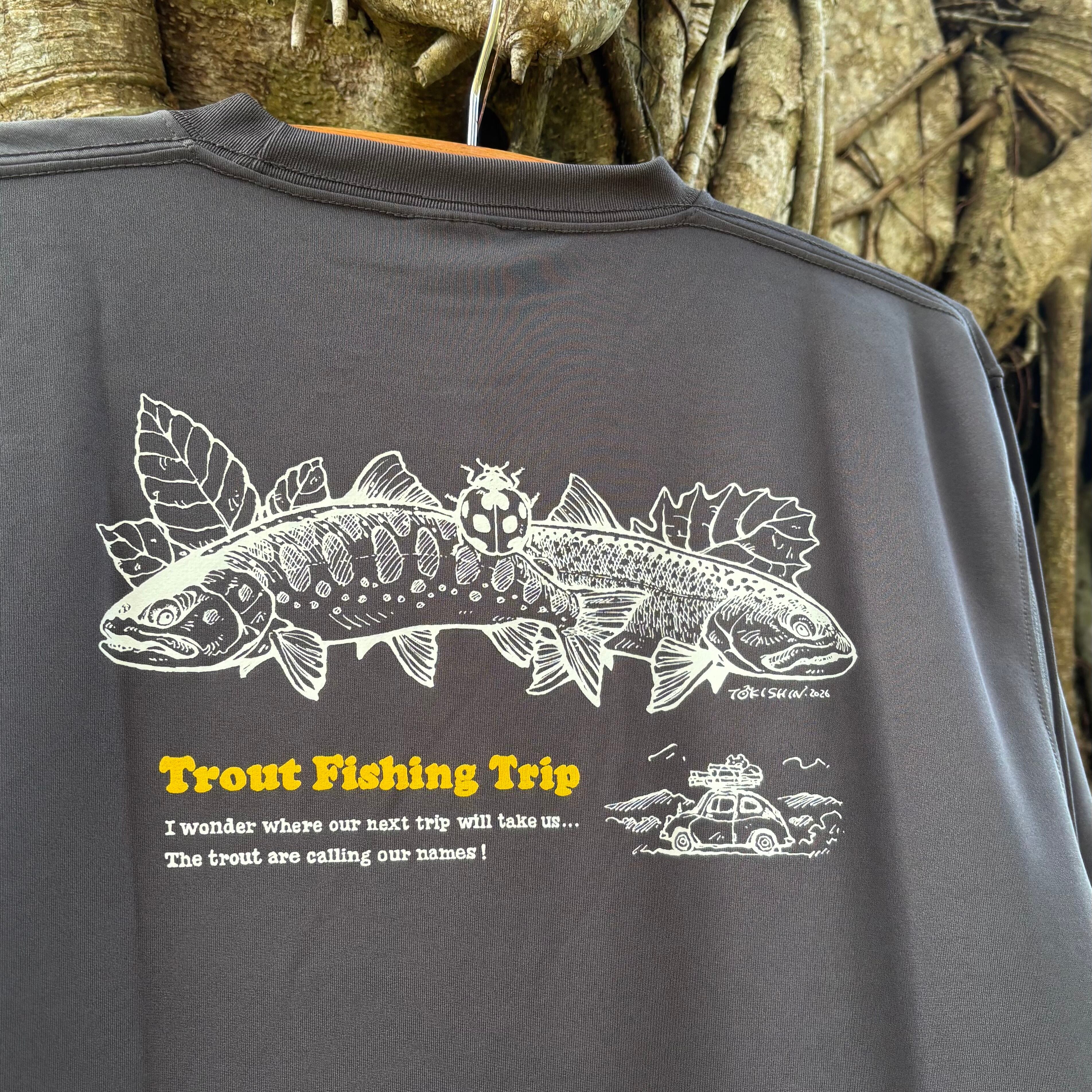 ターゲットフィッシュ 長袖 Tシャツ GT&トビウオ Lサイズ H167 Trout Fishing Trip 長袖ドライTシャツ（ガンメタル）：バックプリント