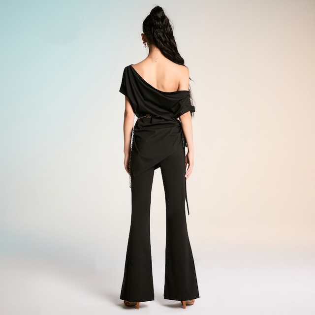 ワンショルダー ドレープ チェーン ベルト トップス 1col D00064