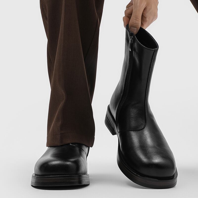 Minimal Leather Zip Boots | Urban Cypher
