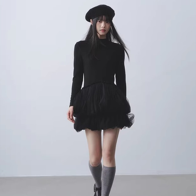 【dress】チュールドッキングティアードワンピース Q7964