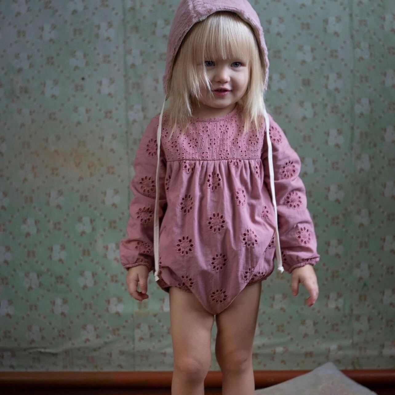 Last 1 ! Popelin / Pink organic fabric romper 12~18m