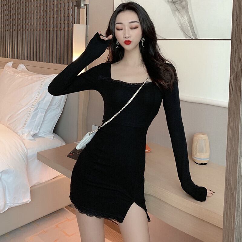 カラードレス オータムレーススリムスカート 薄手 秋物 ピュア スクウェア ガールズファッション97993014051