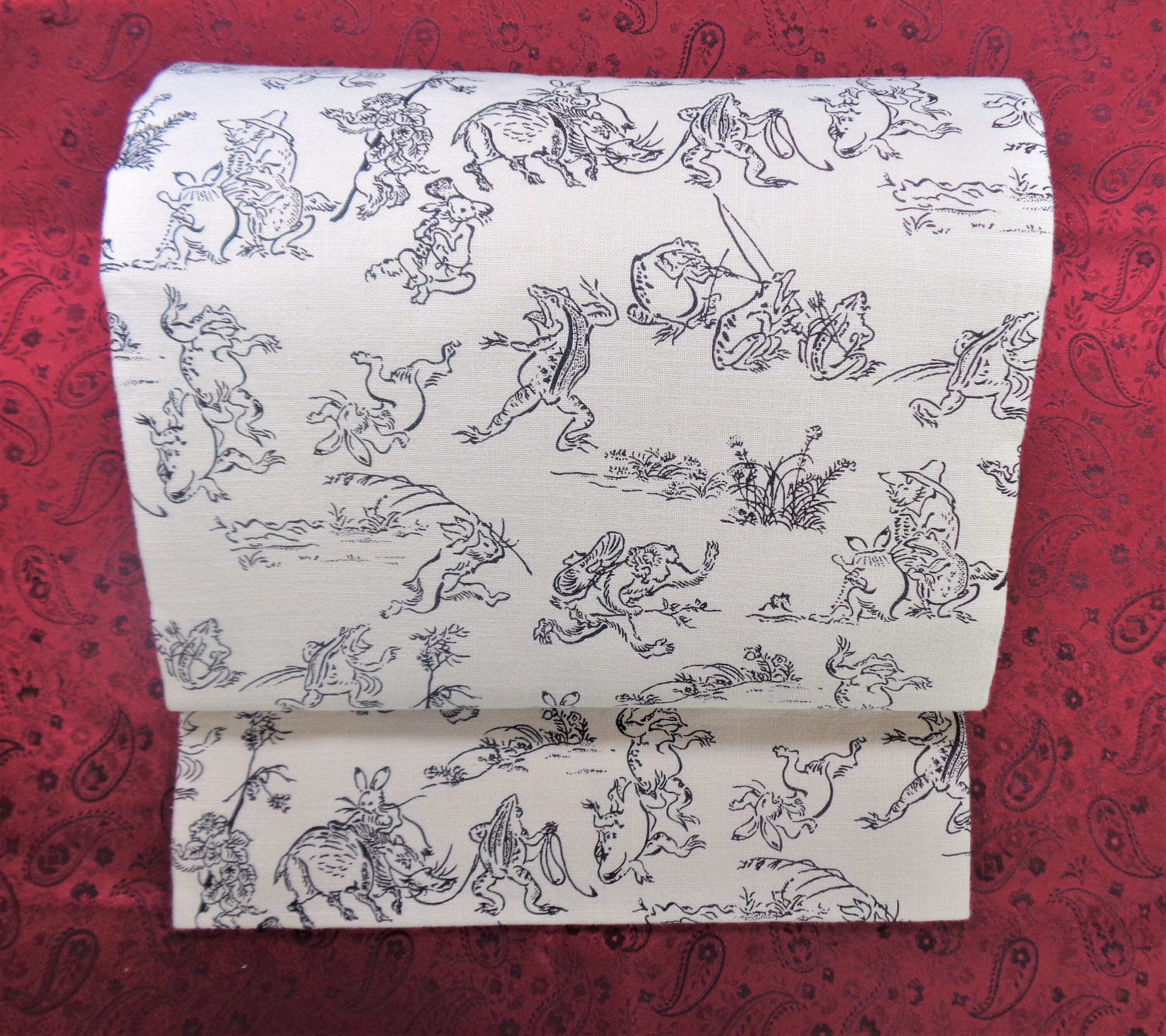 洒落袋帯▫黄土色、こげ茶地に琵琶のワンポイント柄▫リバーシブル 