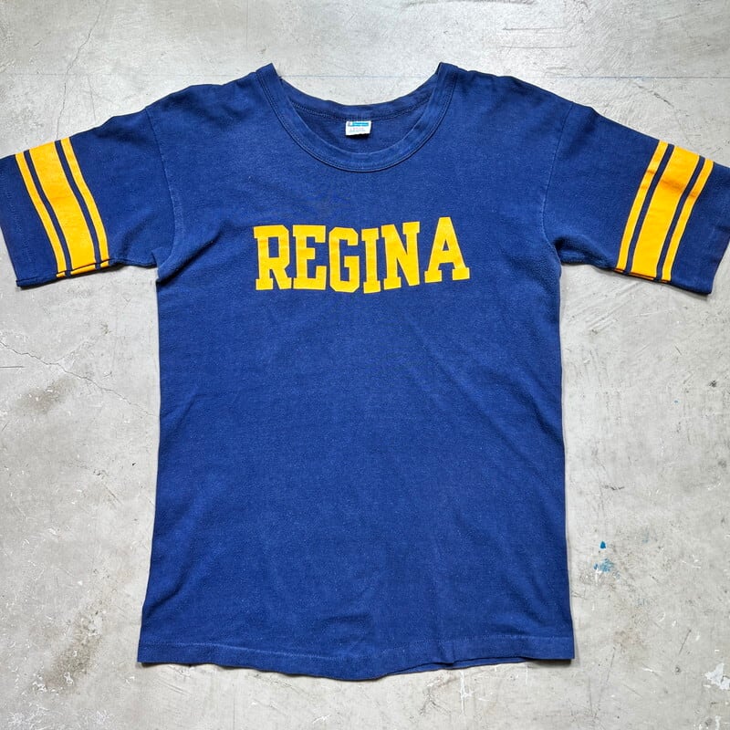 70's Champion チャンピオン フットボールTシャツ WIN Tee REGINA バータグ ネイビー イエロー 紺 黄 USA製  LARGE 希少 ヴィンテージ BA-1867 RM2286H | agito vintage powered by BASE