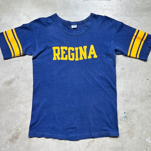 70's Champion チャンピオン フットボールTシャツ WIN Tee REGINA バータグ ネイビー イエロー 紺 黄 USA製 LARGE 希少 ヴィンテージ BA-1867 RM2286H