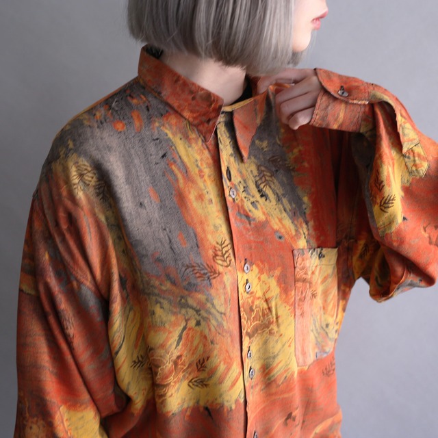 art graphic pattern loose rayon shirt