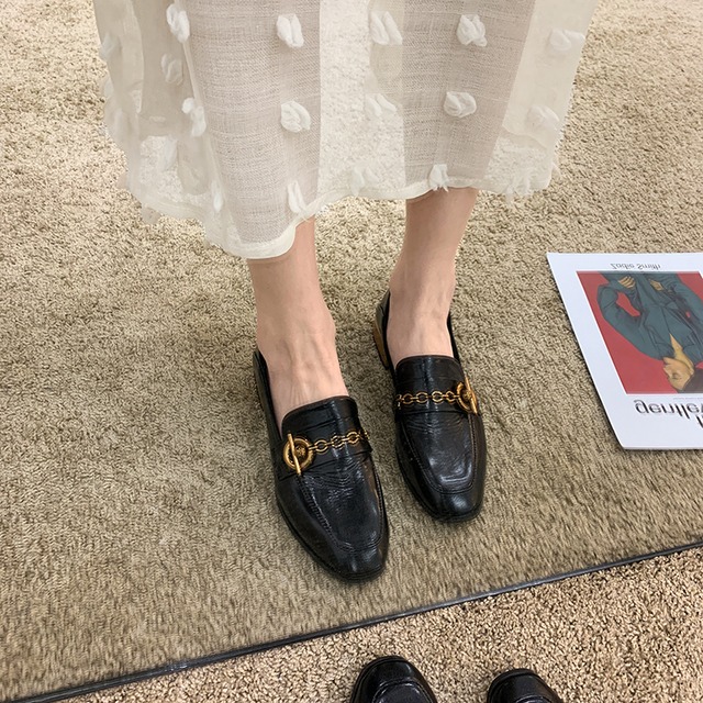 レザースプリングソリッド カラーシングル 靴 シューズ 春物 ソリッドカラー スクウェア フェイクシューズ11367886872