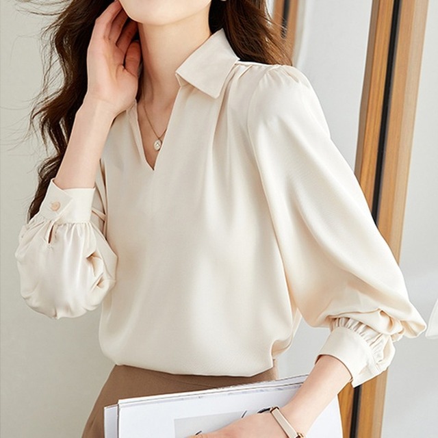 スキッパー襟シフォンブラウス Me1488