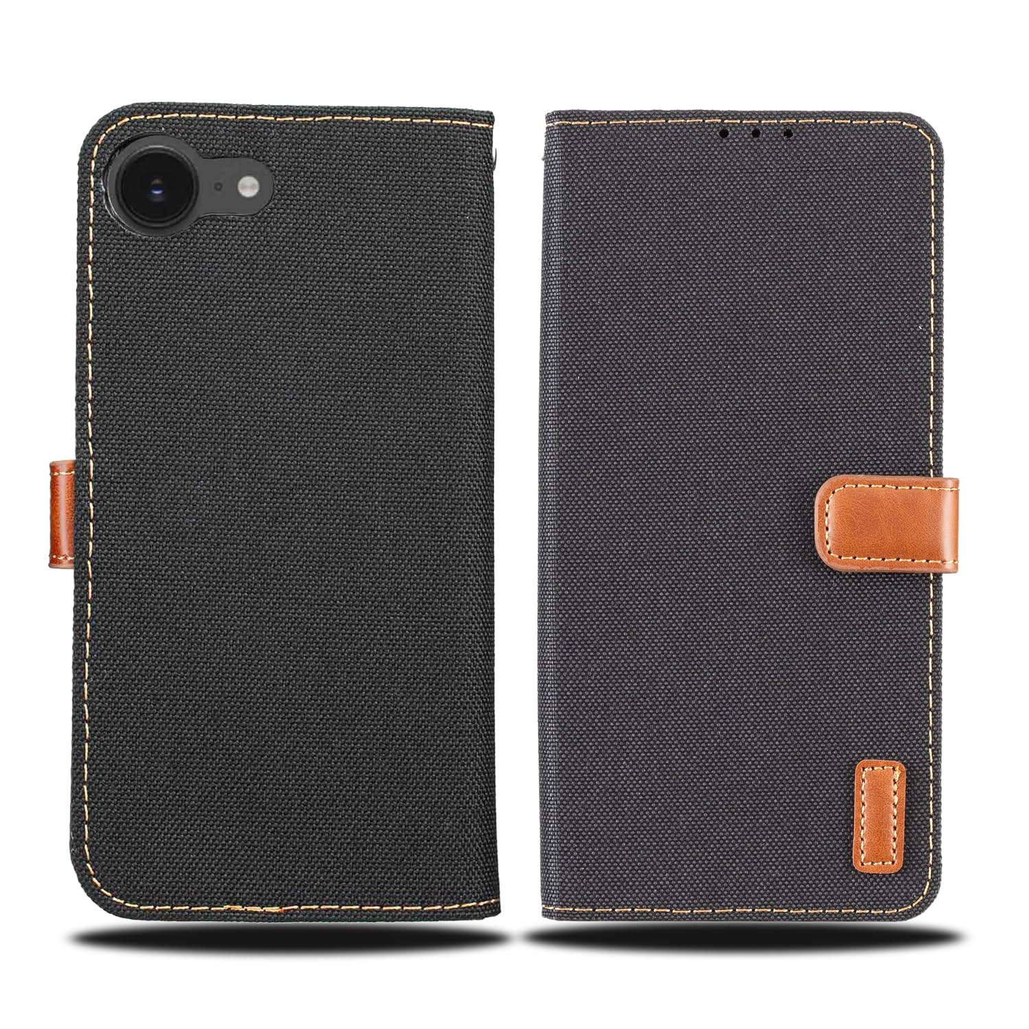 【Viesa】デニム ケース 手帳型 互換性 iPhone 16E/17E (6.1inch) 手帳ケース (ブラック) 全面保護 ベストデニム材料 カード収納ポケット 横置きスタンド機能 スマホケース アップルiphone17e アイフォン16e/17e (6.1インチ) BLACK