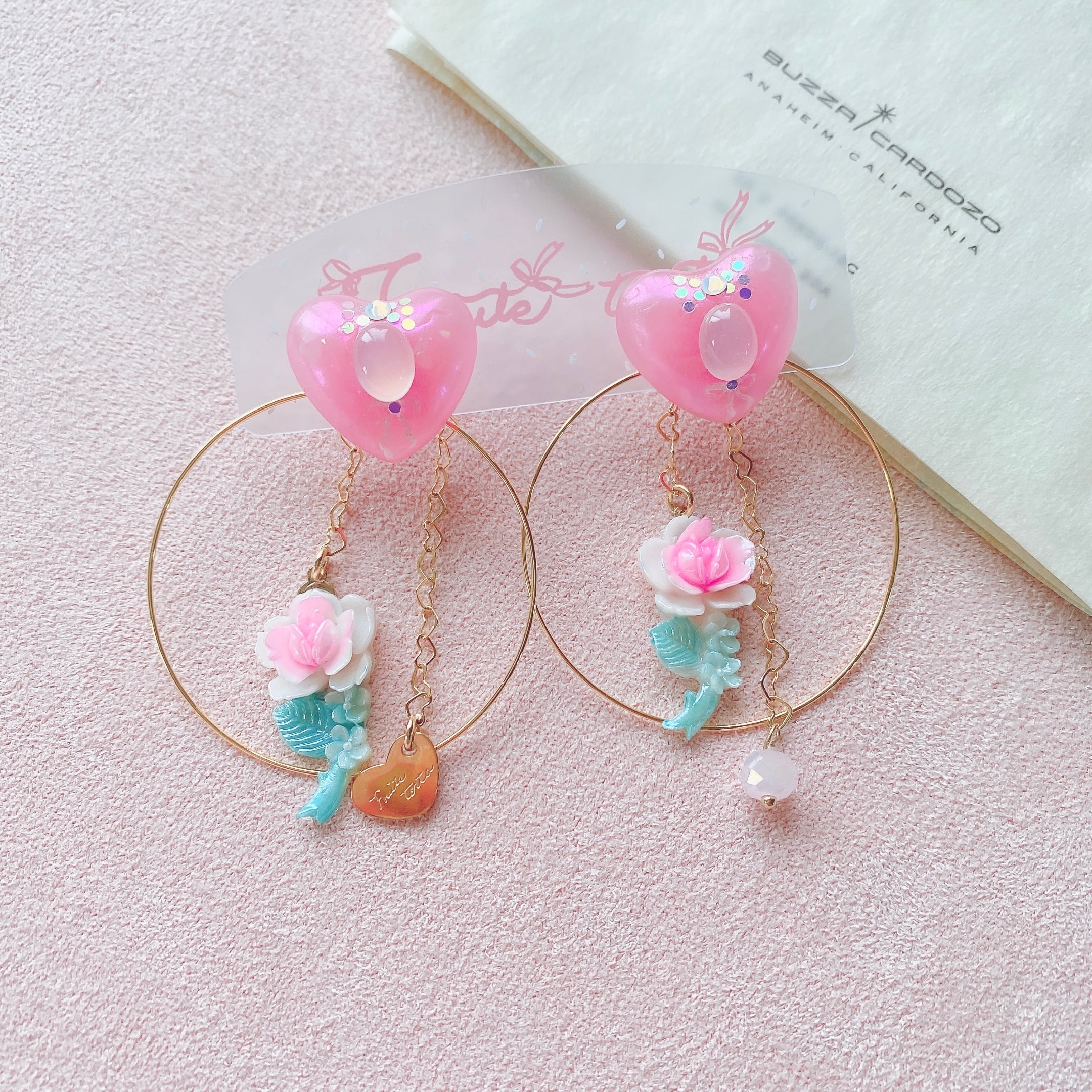 Pearl Heart Lady ♡ ピンクハートローズイヤリング