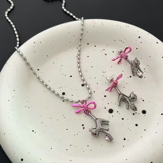N2514- Kitty Bow Charms - Necklace